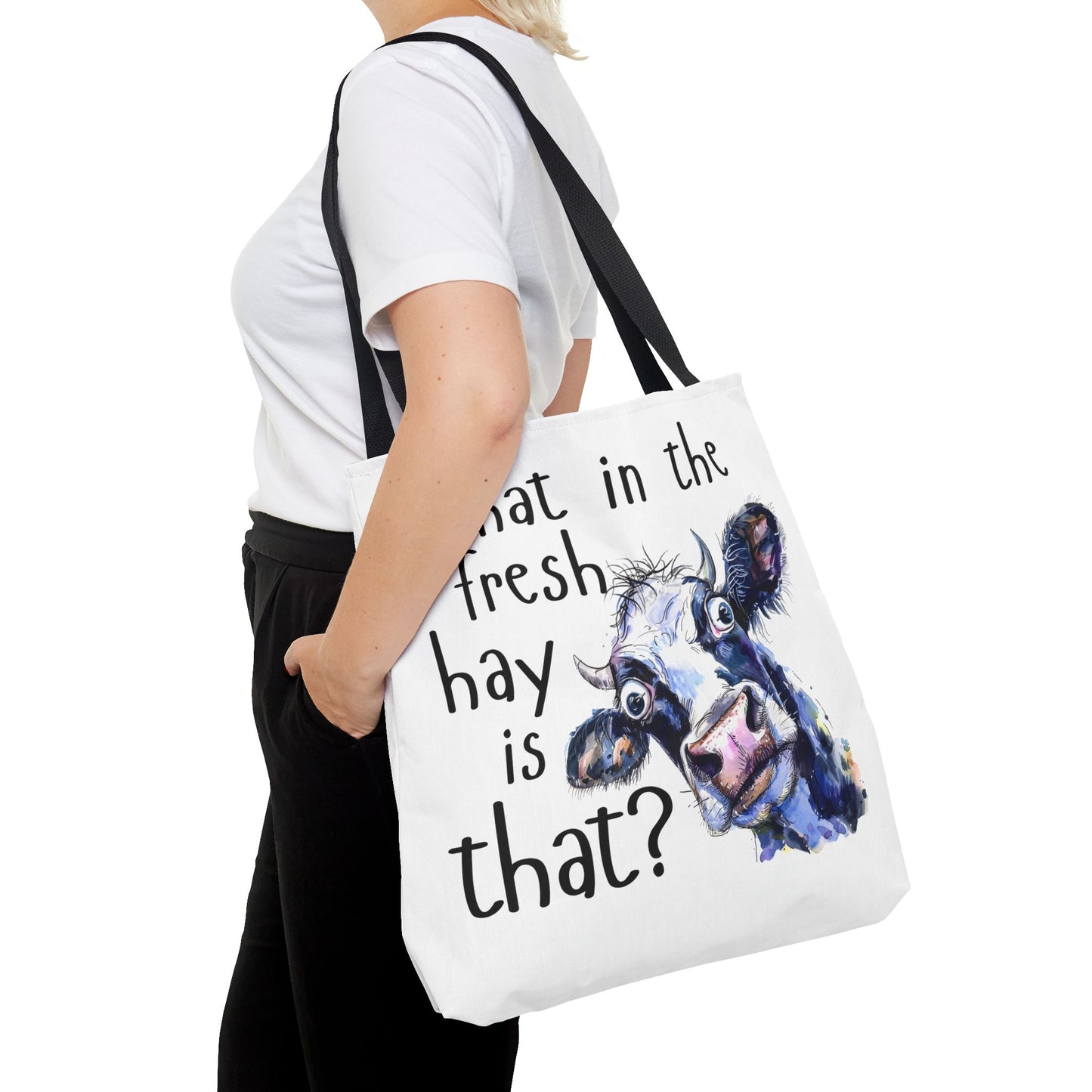 Funny Cow Tote Bag - "What in the Fresh Hay is That?" - Perfect for Farm Lovers & Everyday Use - Great Gift Idea