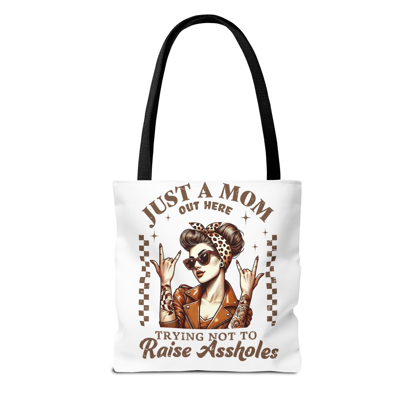 Funny Mom Tote Bag - Just a Mom Trying Not to Raise Assholes - Mother's Day Gift