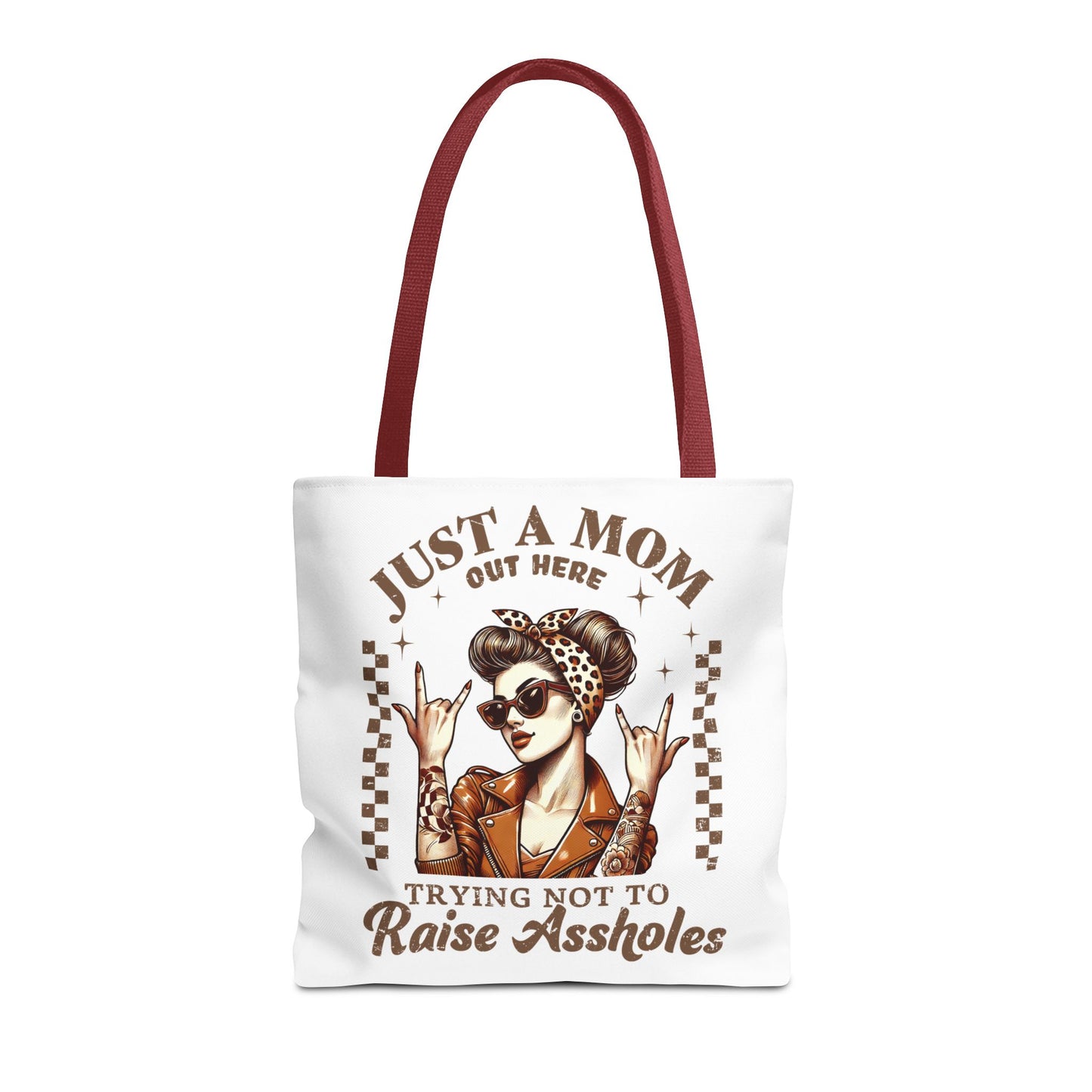 Funny Mom Tote Bag - Just a Mom Trying Not to Raise Assholes - Mother's Day Gift