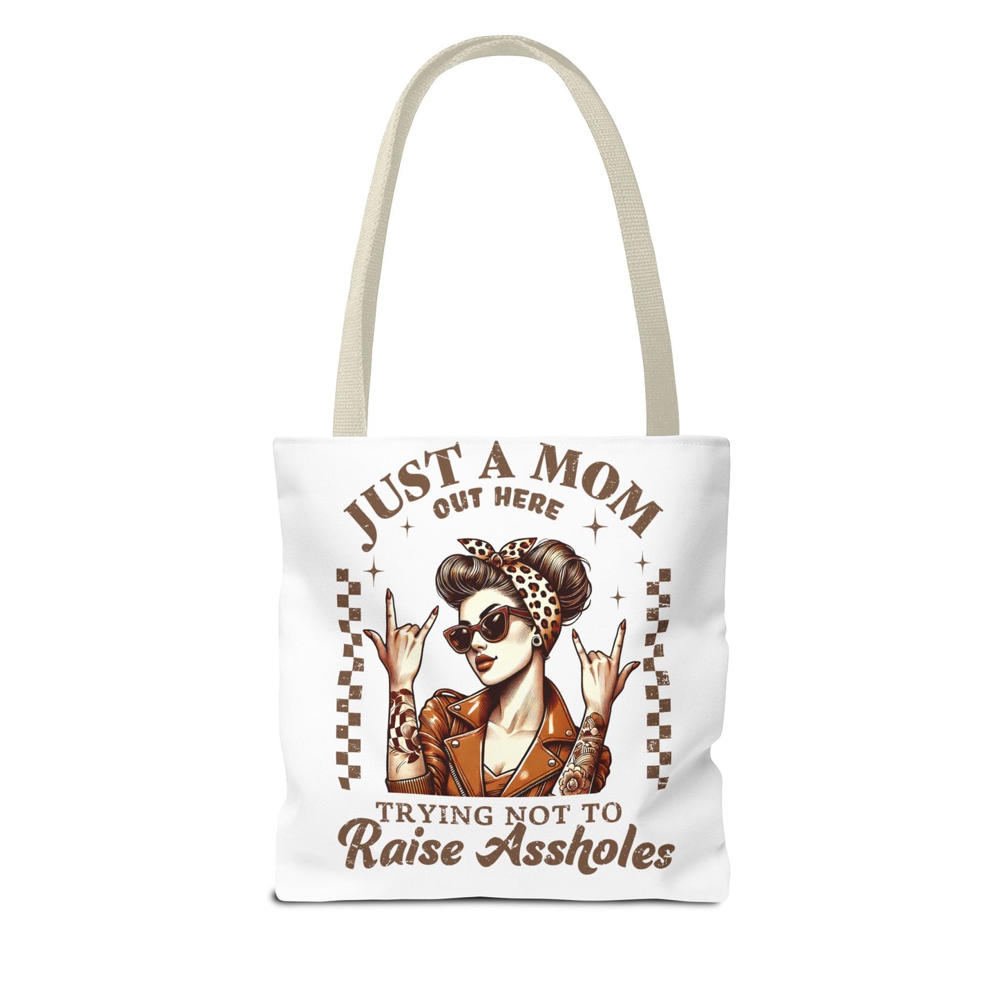 Funny Mom Tote Bag - Just a Mom Trying Not to Raise Assholes - Mother's Day Gift