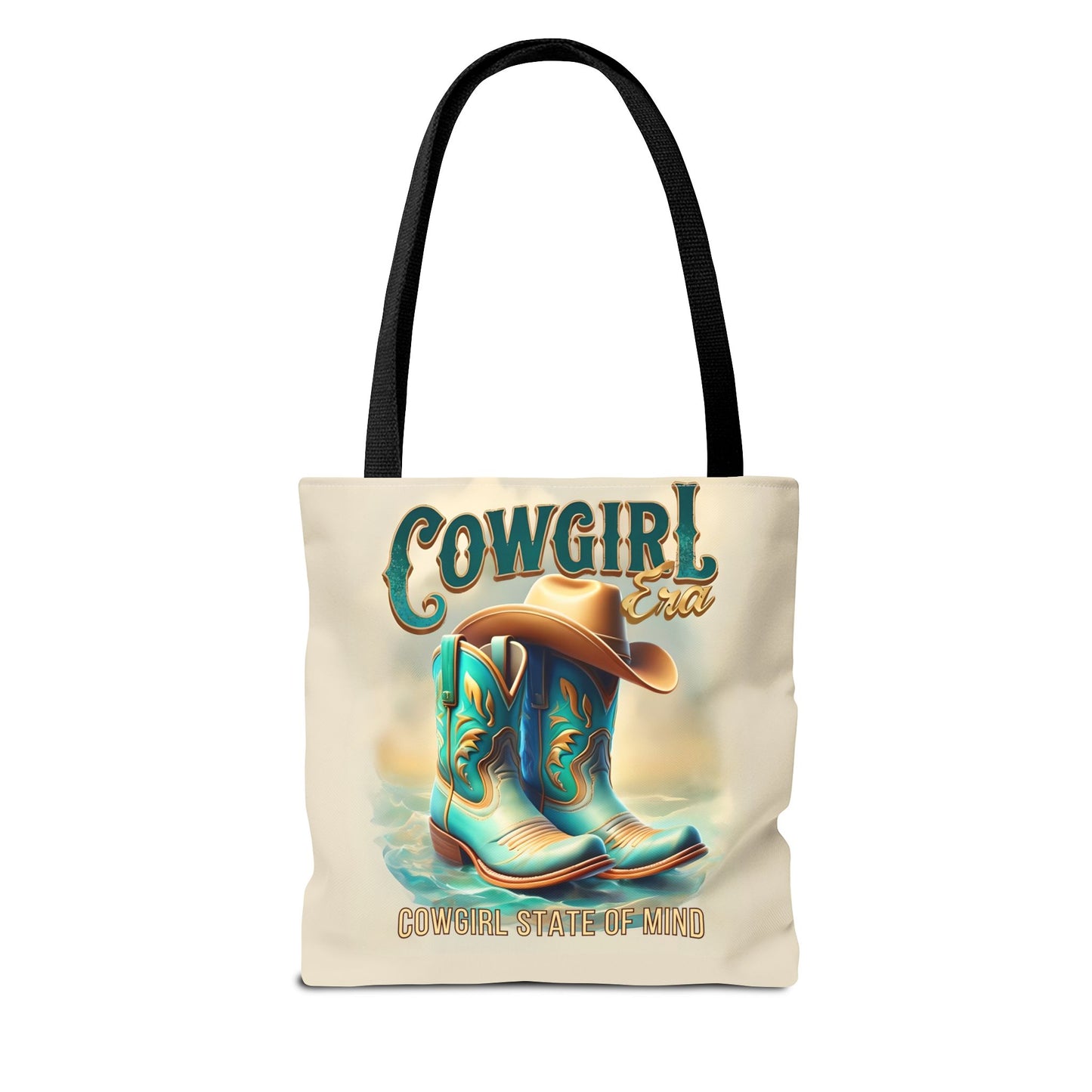 Cowgirl State of Mind Tote Bag – Turquoise and brown cowgirl boots - Cowgirl Era Perfect for Western Lovers and Everyday Use