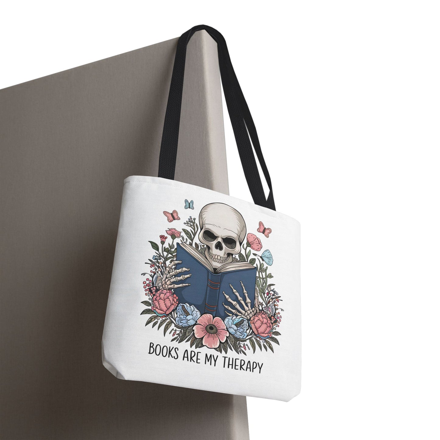 Books Are My Therapy- Skeleton Floral Tote Bag - Perfect Gift for Book Lovers