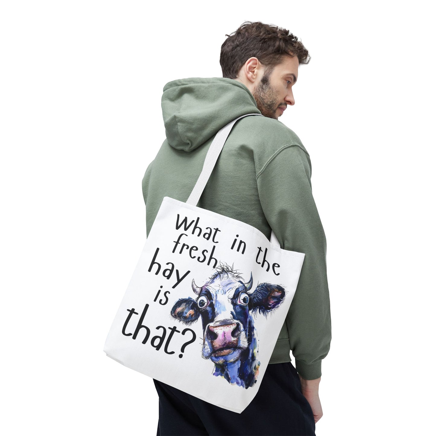 Funny Cow Tote Bag - "What in the Fresh Hay is That?" - Perfect for Farm Lovers & Everyday Use - Great Gift Idea
