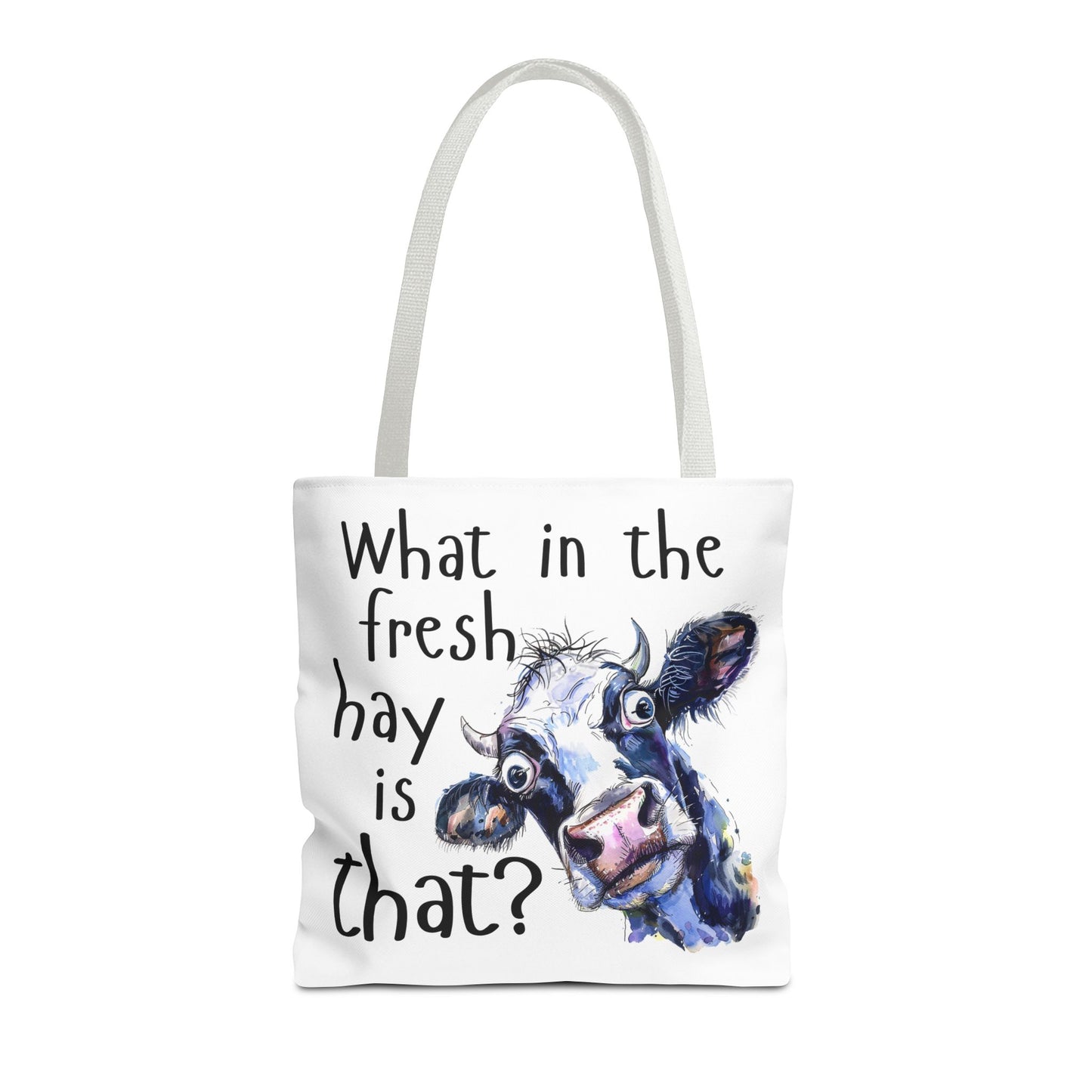 Funny Cow Tote Bag - "What in the Fresh Hay is That?" - Perfect for Farm Lovers & Everyday Use - Great Gift Idea