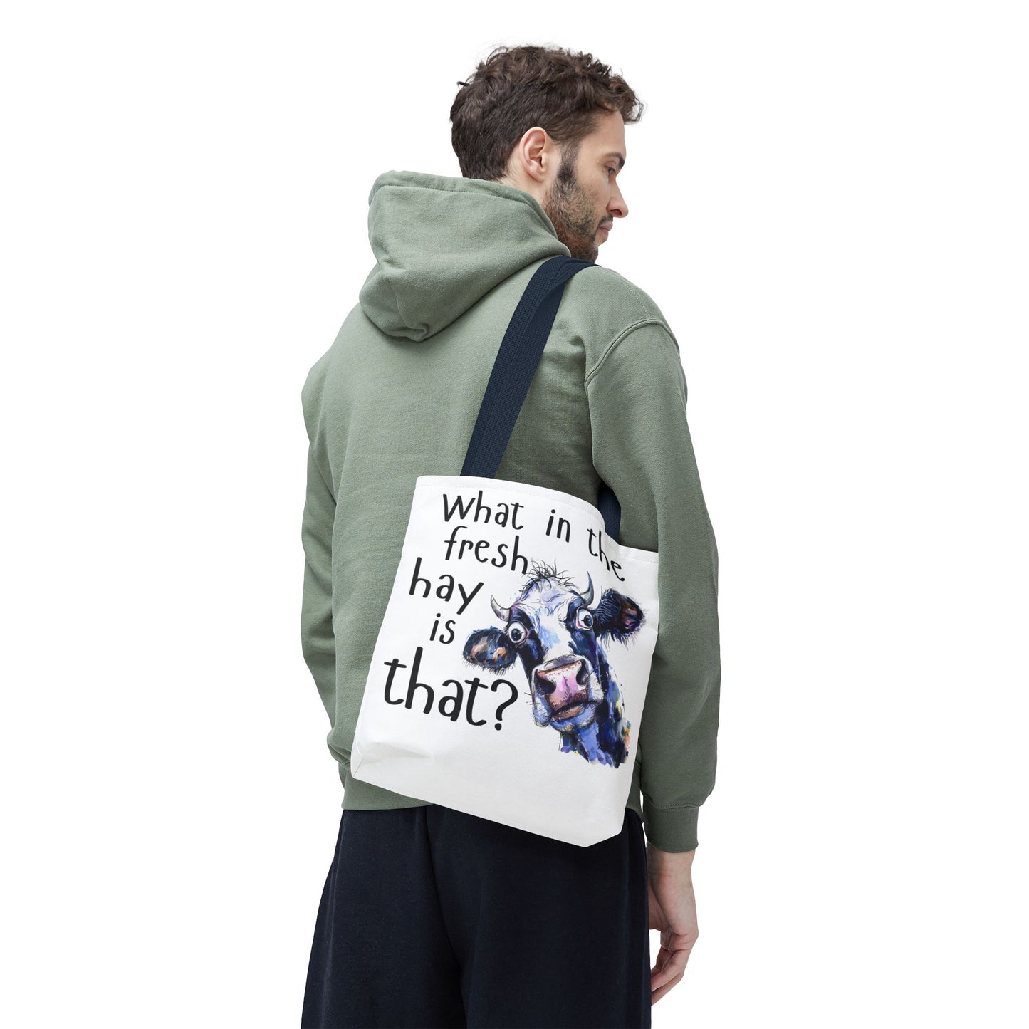 Funny Cow Tote Bag - "What in the Fresh Hay is That?" - Perfect for Farm Lovers & Everyday Use - Great Gift Idea