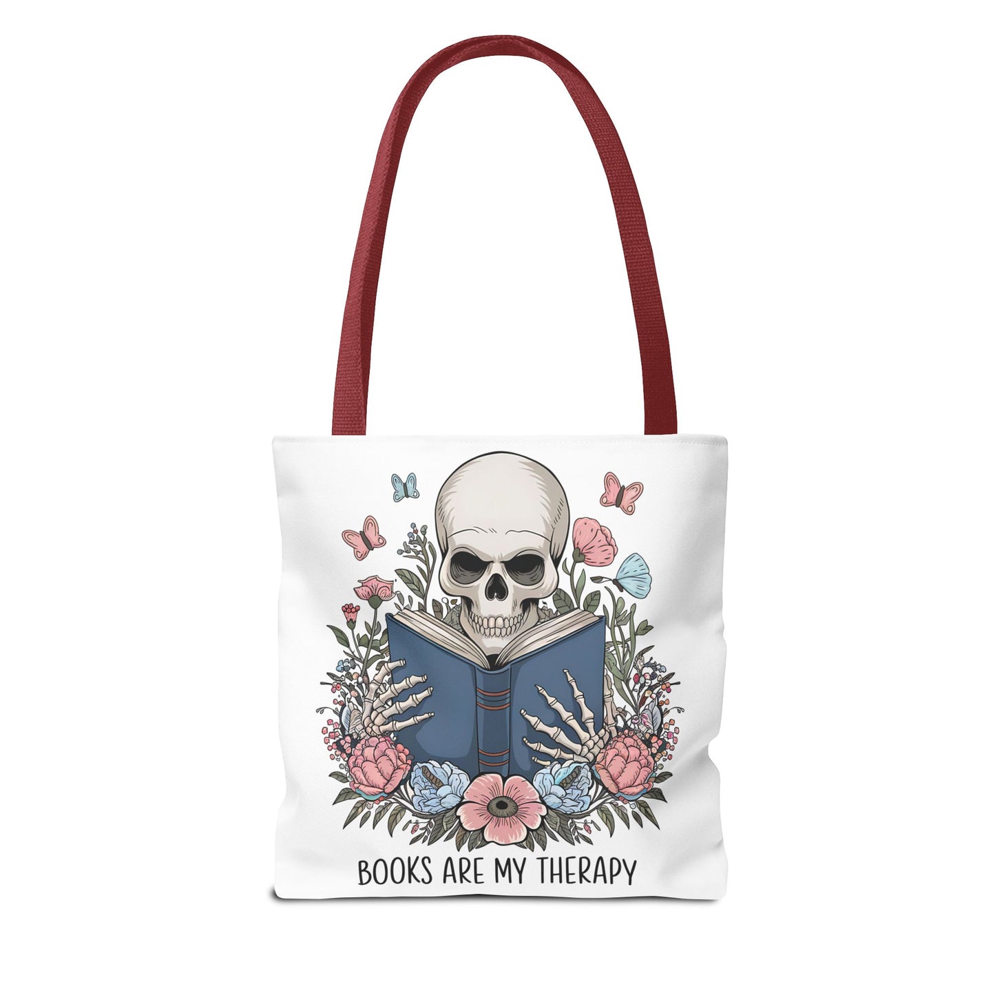 Books Are My Therapy- Skeleton Floral Tote Bag - Perfect Gift for Book Lovers