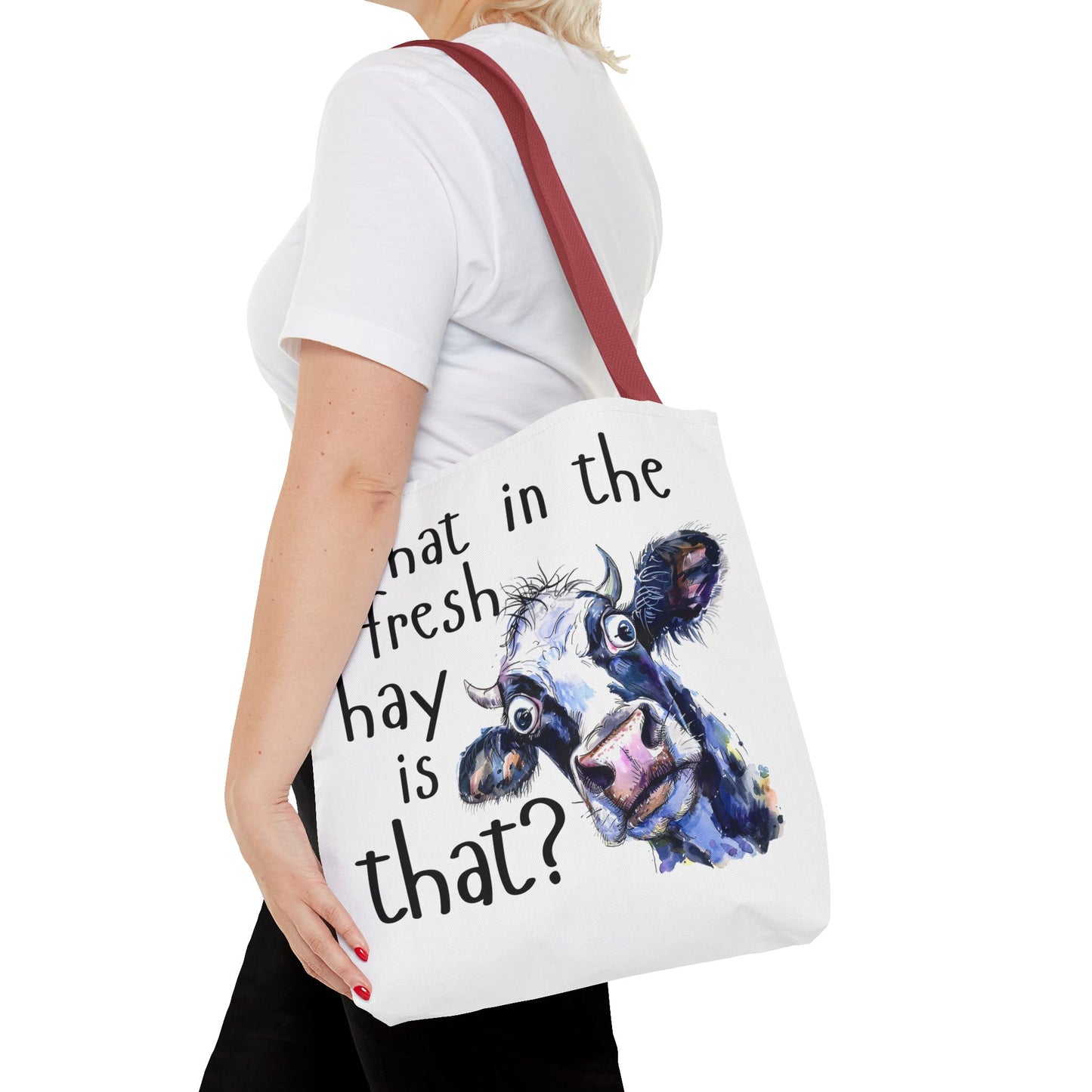 Funny Cow Tote Bag - "What in the Fresh Hay is That?" - Perfect for Farm Lovers & Everyday Use - Great Gift Idea