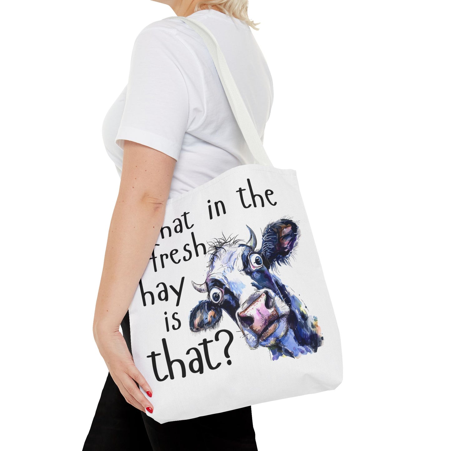 Funny Cow Tote Bag - "What in the Fresh Hay is That?" - Perfect for Farm Lovers & Everyday Use - Great Gift Idea