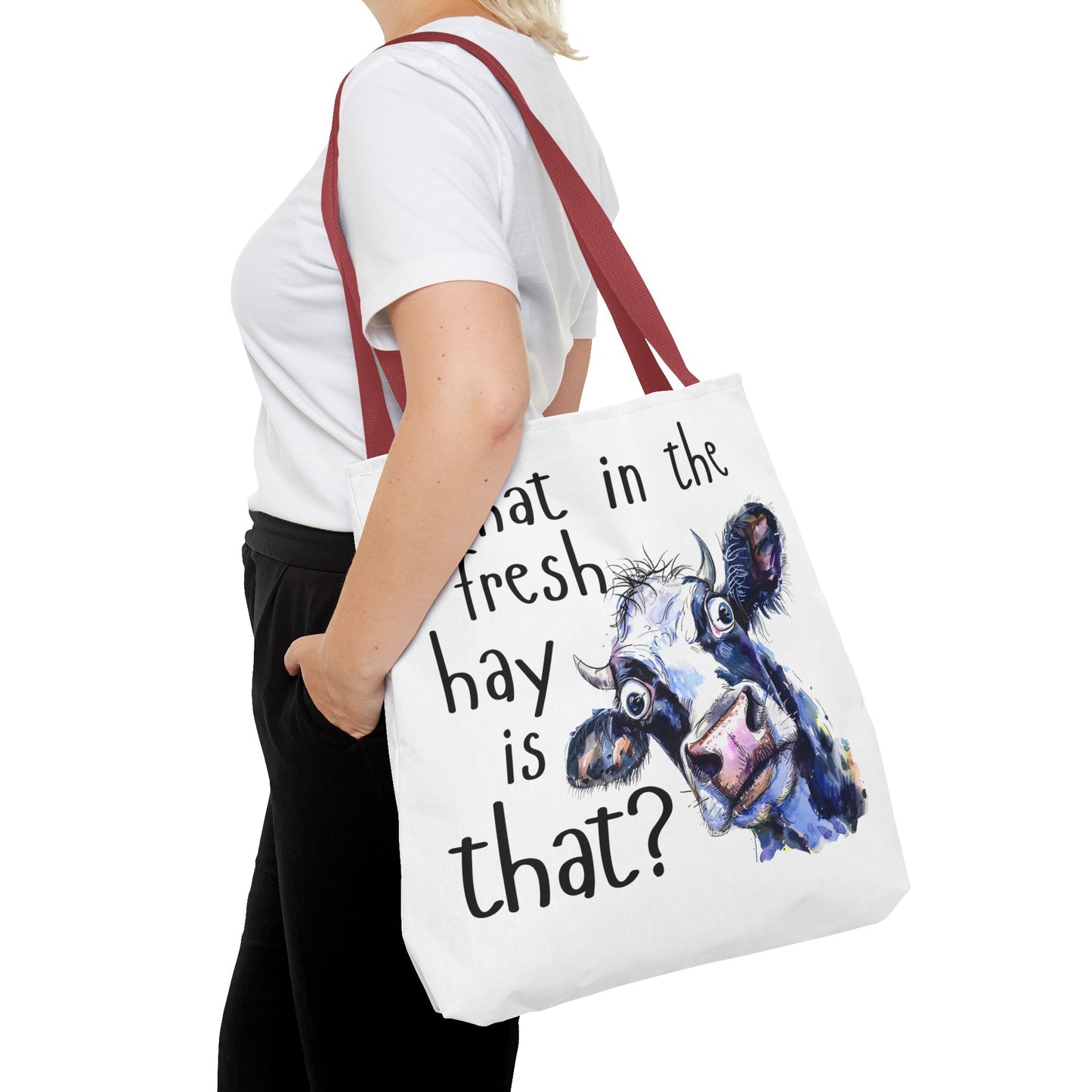 Funny Cow Tote Bag - "What in the Fresh Hay is That?" - Perfect for Farm Lovers & Everyday Use - Great Gift Idea