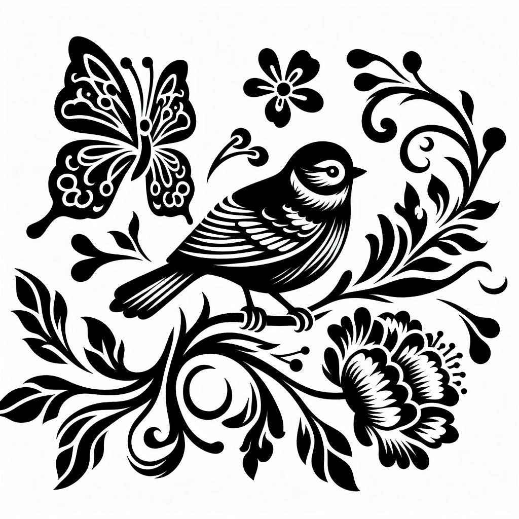 Chinoiserie Inspired Bird, Peony, Vines and Butterfly Vinyl Decal – CAR WINDOW, LAPTOP, Elegant Floral Bird Silhouette Design