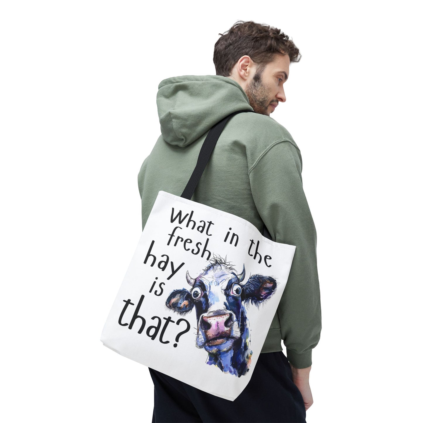 Funny Cow Tote Bag - "What in the Fresh Hay is That?" - Perfect for Farm Lovers & Everyday Use - Great Gift Idea