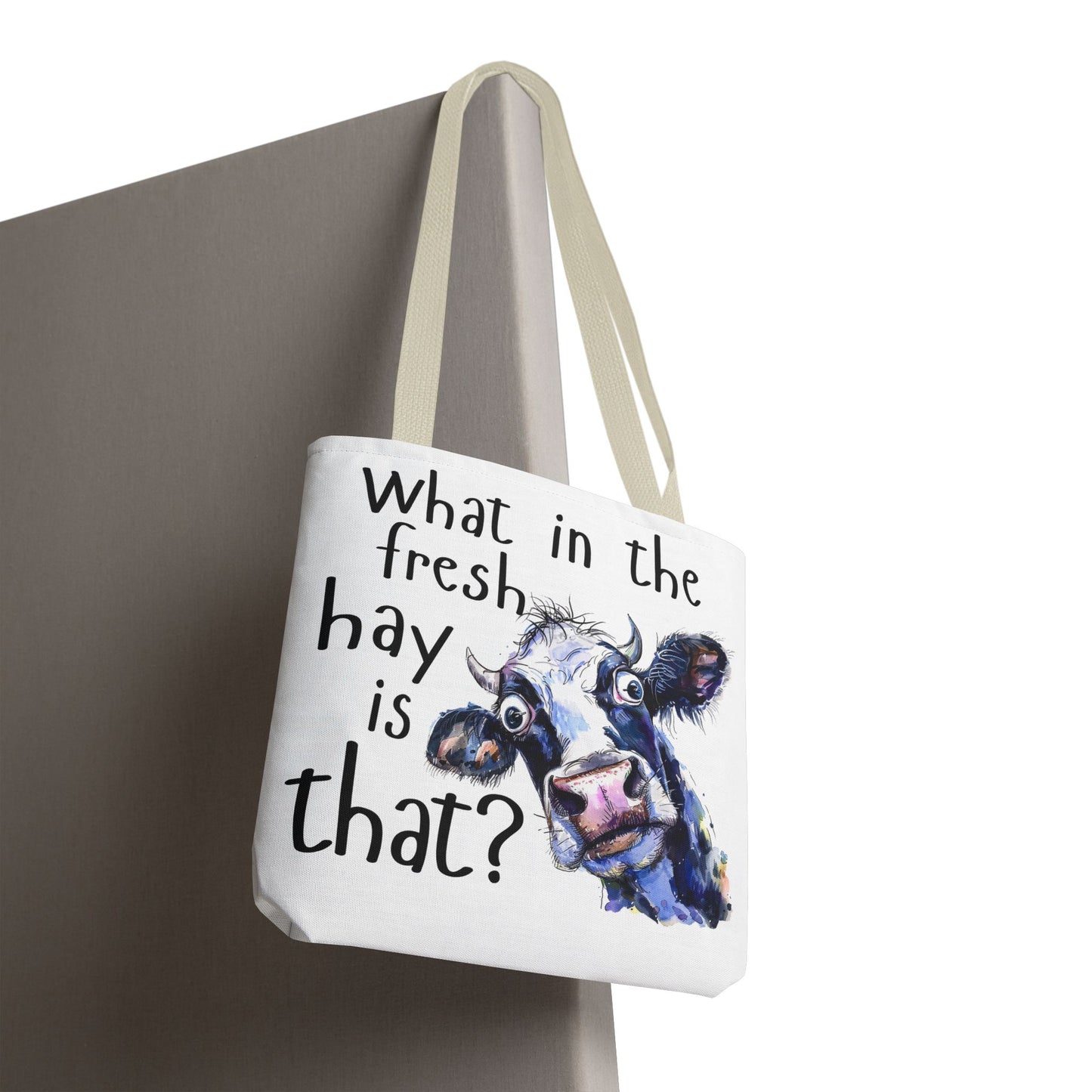 Funny Cow Tote Bag - "What in the Fresh Hay is That?" - Perfect for Farm Lovers & Everyday Use - Great Gift Idea