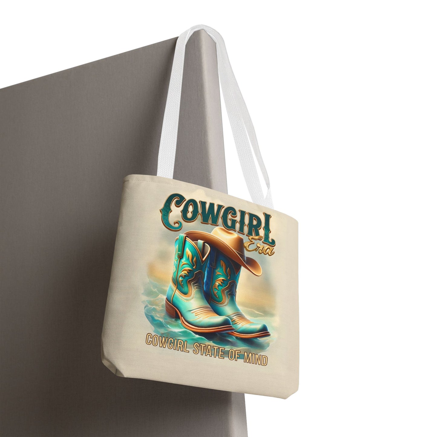 Cowgirl State of Mind Tote Bag – Turquoise and brown cowgirl boots - Cowgirl Era Perfect for Western Lovers and Everyday Use