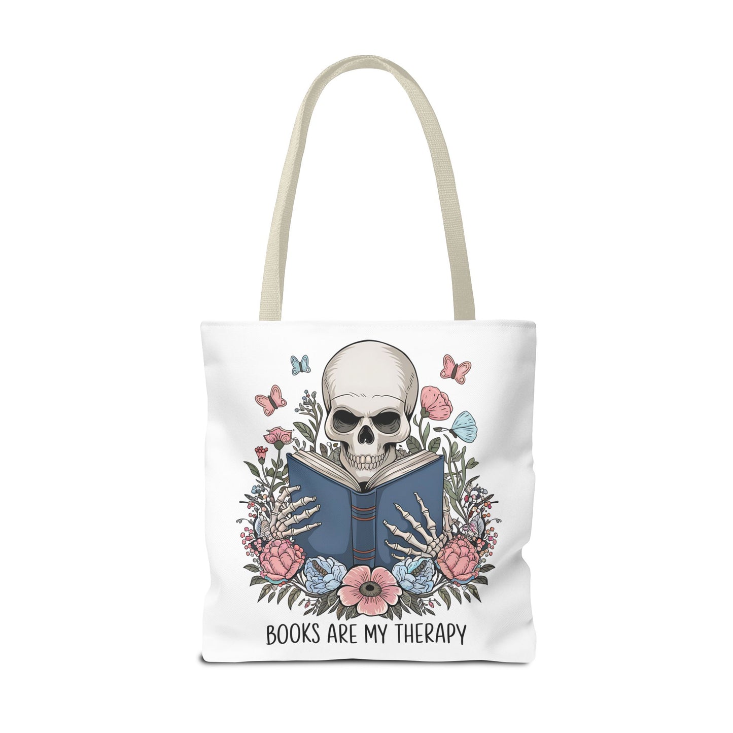 Books Are My Therapy- Skeleton Floral Tote Bag - Perfect Gift for Book Lovers