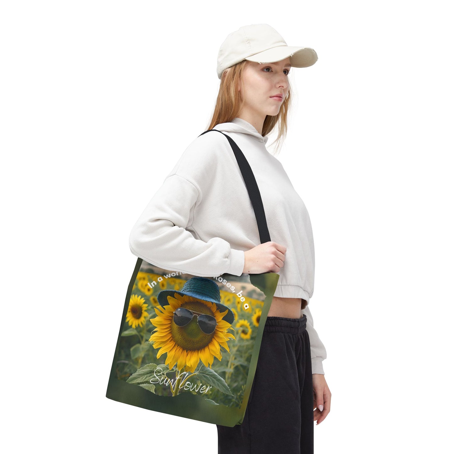 Sunflower with black handle Tote Bag - "In a World Full of Roses, Be a Sunflower"