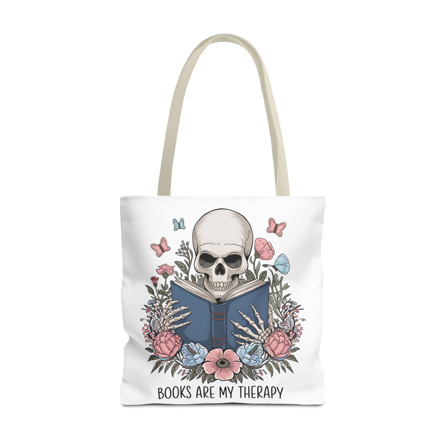 Books Are My Therapy- Skeleton Floral Tote Bag - Perfect Gift for Book Lovers