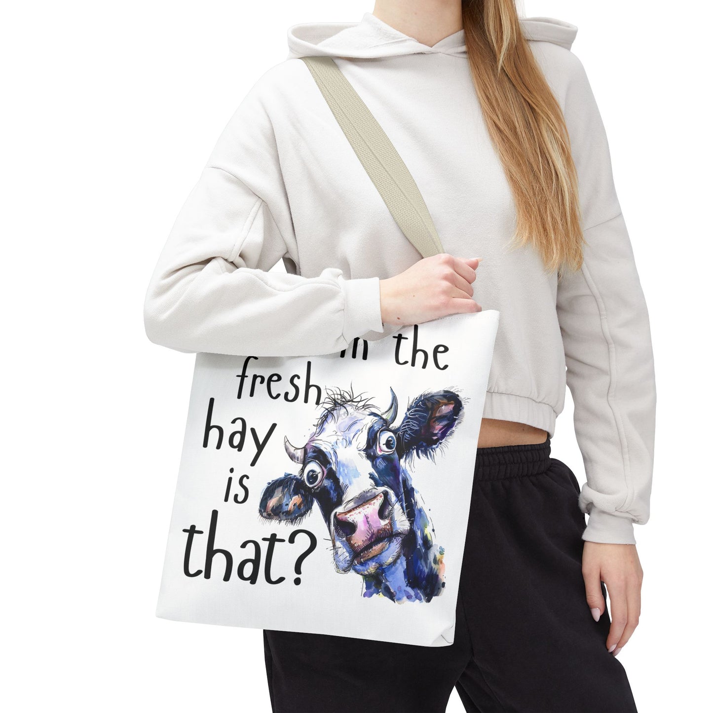 Funny Cow Tote Bag - "What in the Fresh Hay is That?" - Perfect for Farm Lovers & Everyday Use - Great Gift Idea