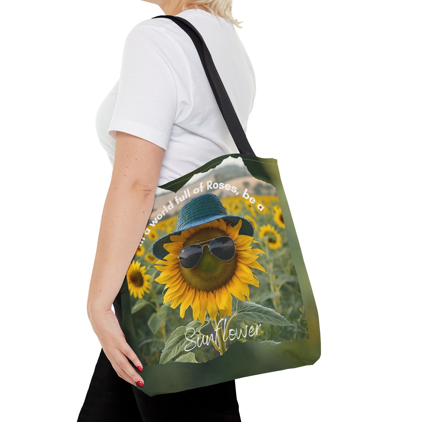 Sunflower with black handle Tote Bag - "In a World Full of Roses, Be a Sunflower"