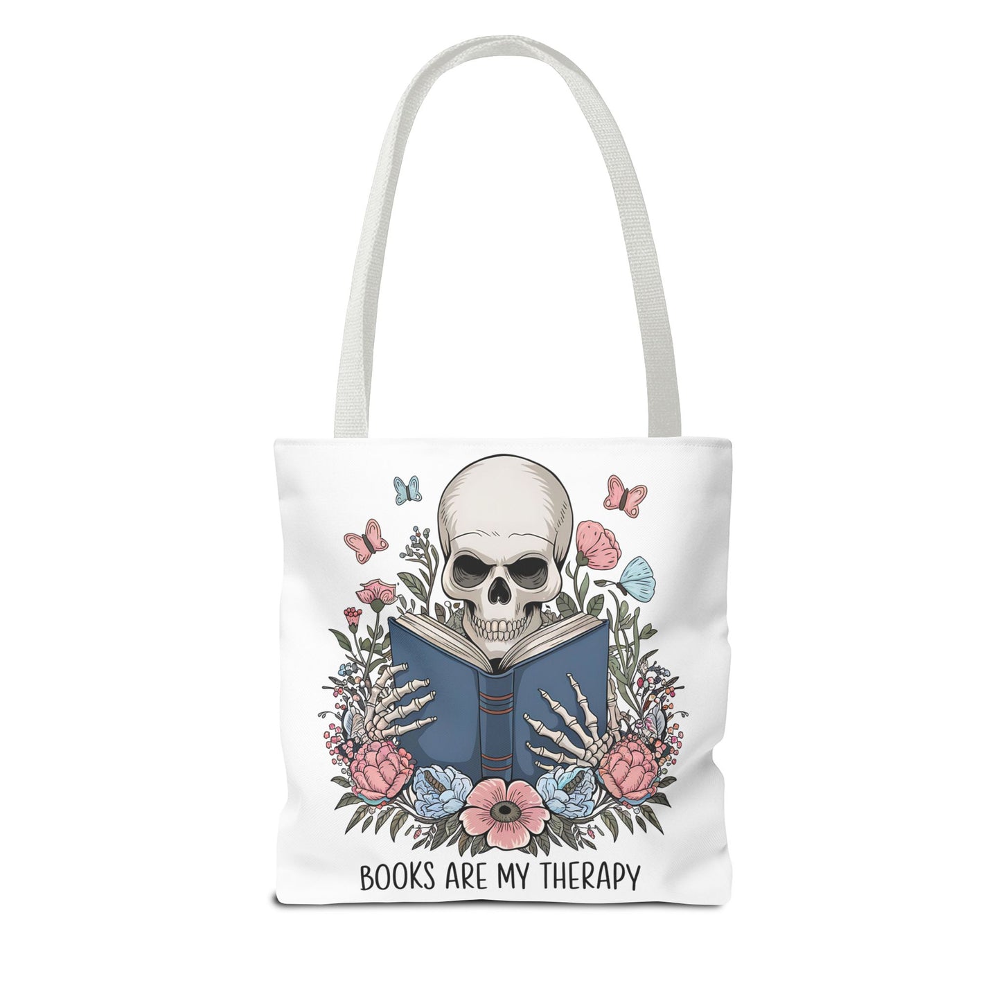 Books Are My Therapy- Skeleton Floral Tote Bag - Perfect Gift for Book Lovers