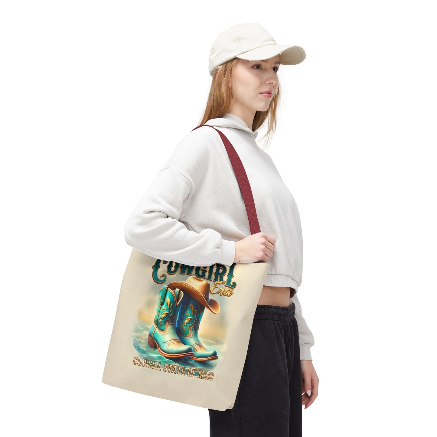 Cowgirl State of Mind Tote Bag – Turquoise and brown cowgirl boots - Cowgirl Era Perfect for Western Lovers and Everyday Use