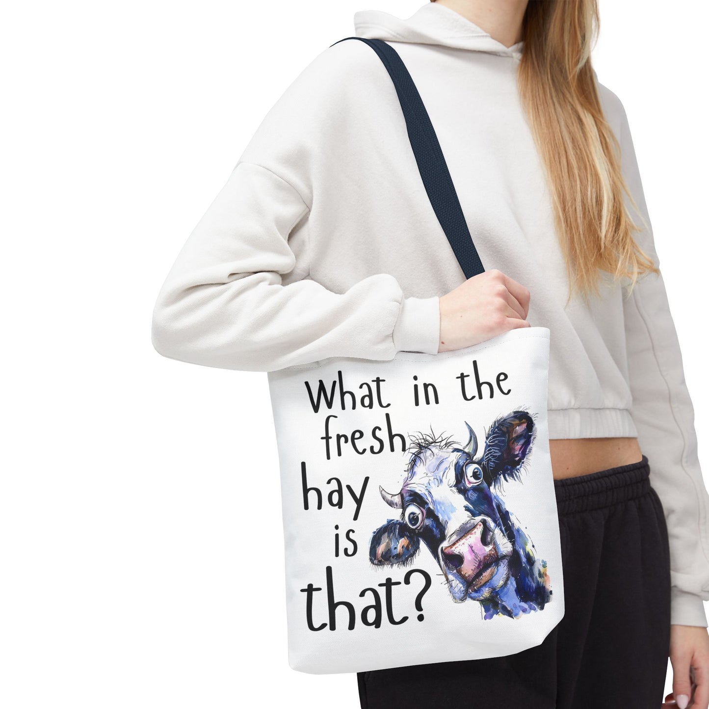 Funny Cow Tote Bag - "What in the Fresh Hay is That?" - Perfect for Farm Lovers & Everyday Use - Great Gift Idea
