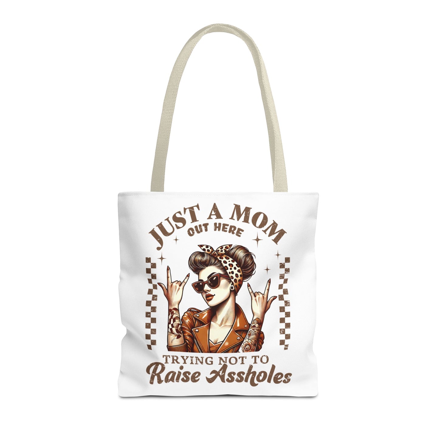 Funny Mom Tote Bag - Just a Mom Trying Not to Raise Assholes - Mother's Day Gift