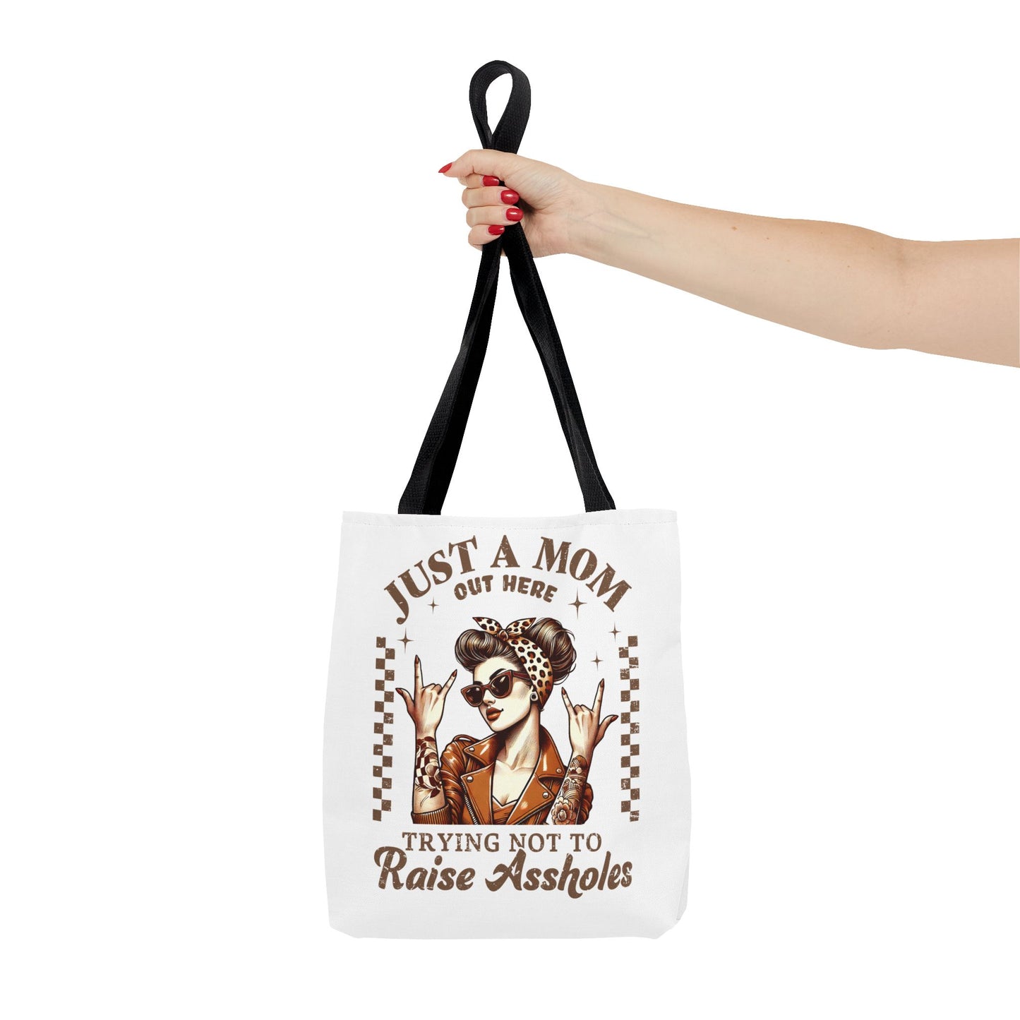 Funny Mom Tote Bag - Just a Mom Trying Not to Raise Assholes - Mother's Day Gift