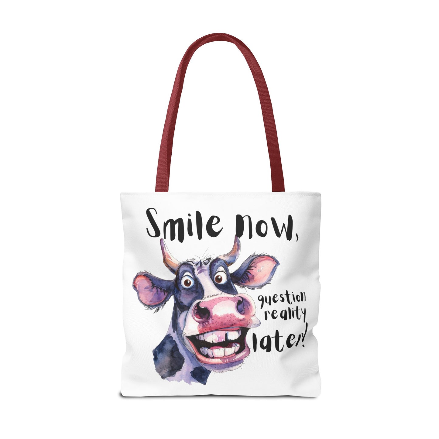 Funny Cow Tote Bag - 'Smile Now, Question Reality Later!' - Great Gift Idea, Mother's Day Gift