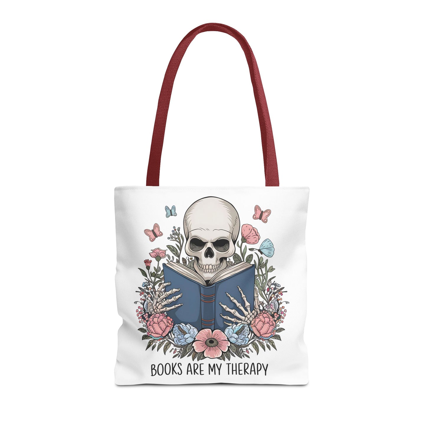 Books Are My Therapy- Skeleton Floral Tote Bag - Perfect Gift for Book Lovers