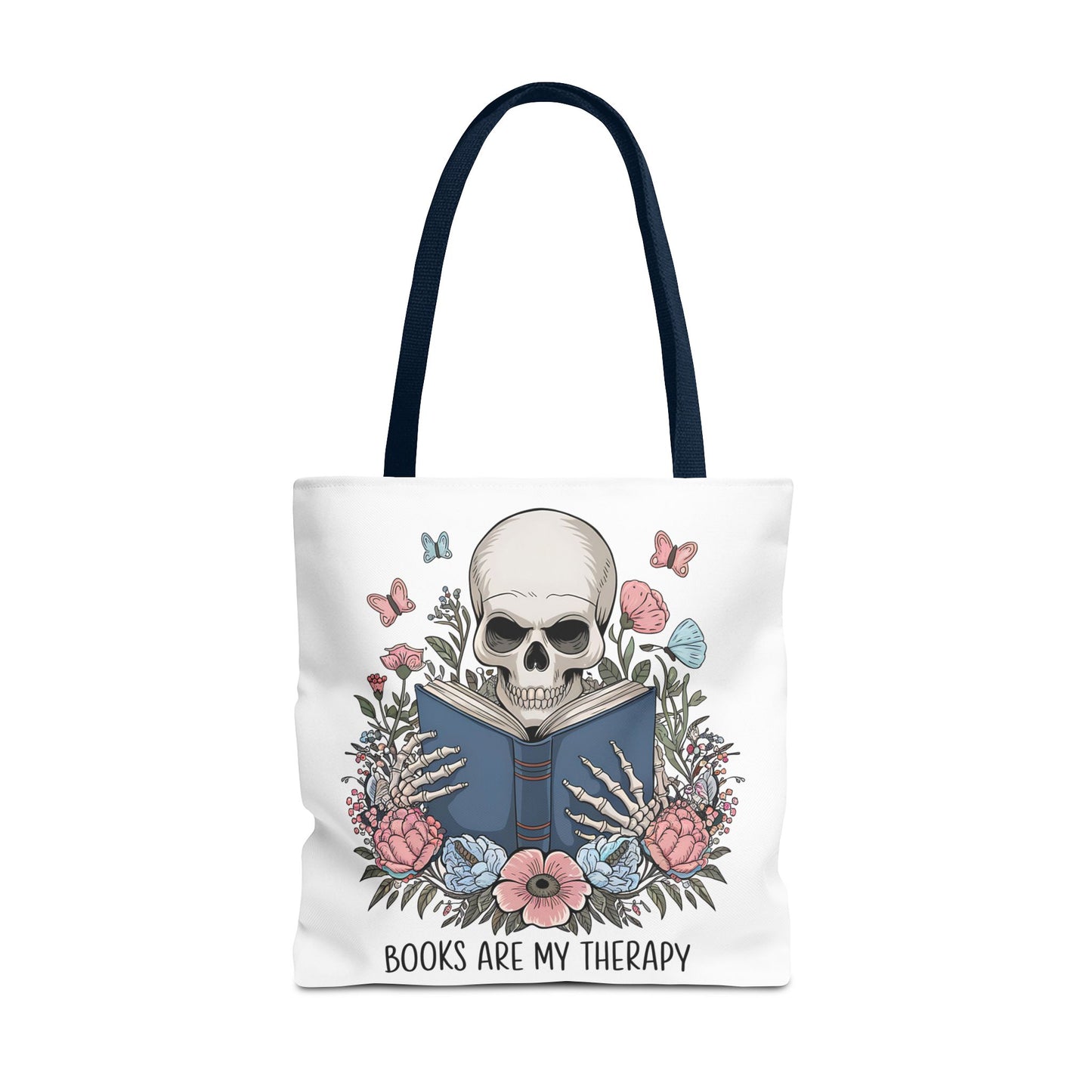 Books Are My Therapy- Skeleton Floral Tote Bag - Perfect Gift for Book Lovers