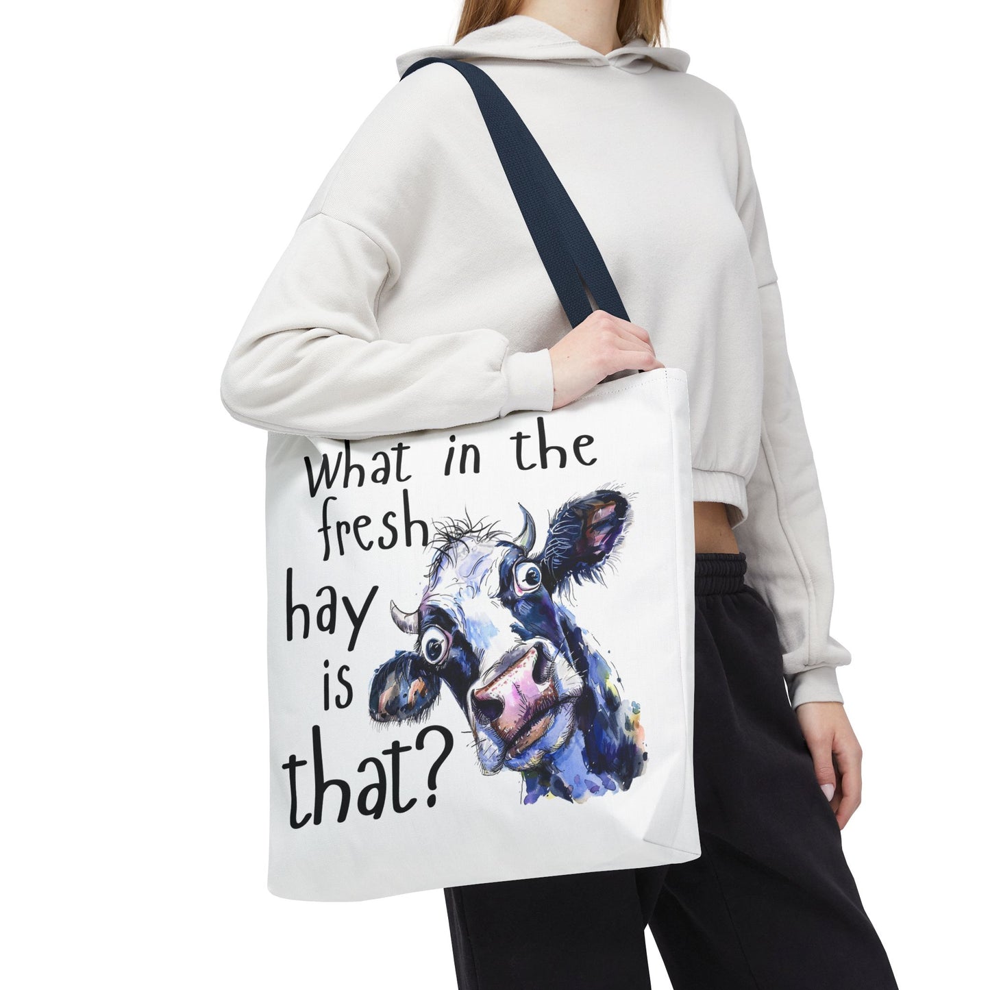 Funny Cow Tote Bag - "What in the Fresh Hay is That?" - Perfect for Farm Lovers & Everyday Use - Great Gift Idea
