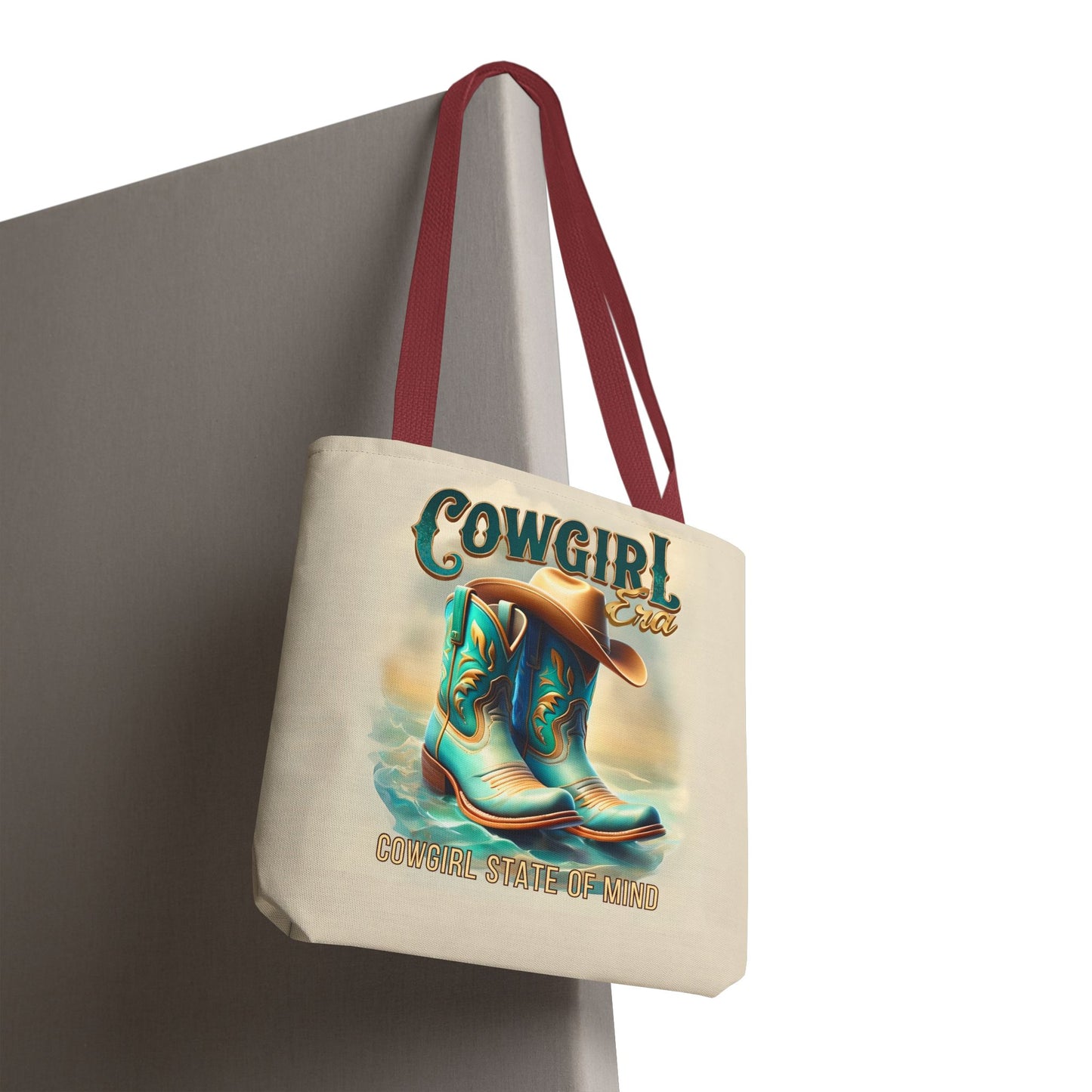Cowgirl State of Mind Tote Bag – Turquoise and brown cowgirl boots - Cowgirl Era Perfect for Western Lovers and Everyday Use