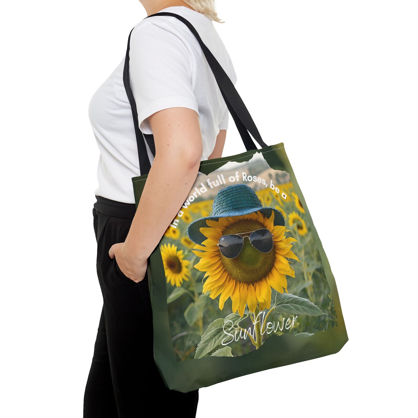 Sunflower with black handle Tote Bag - "In a World Full of Roses, Be a Sunflower"