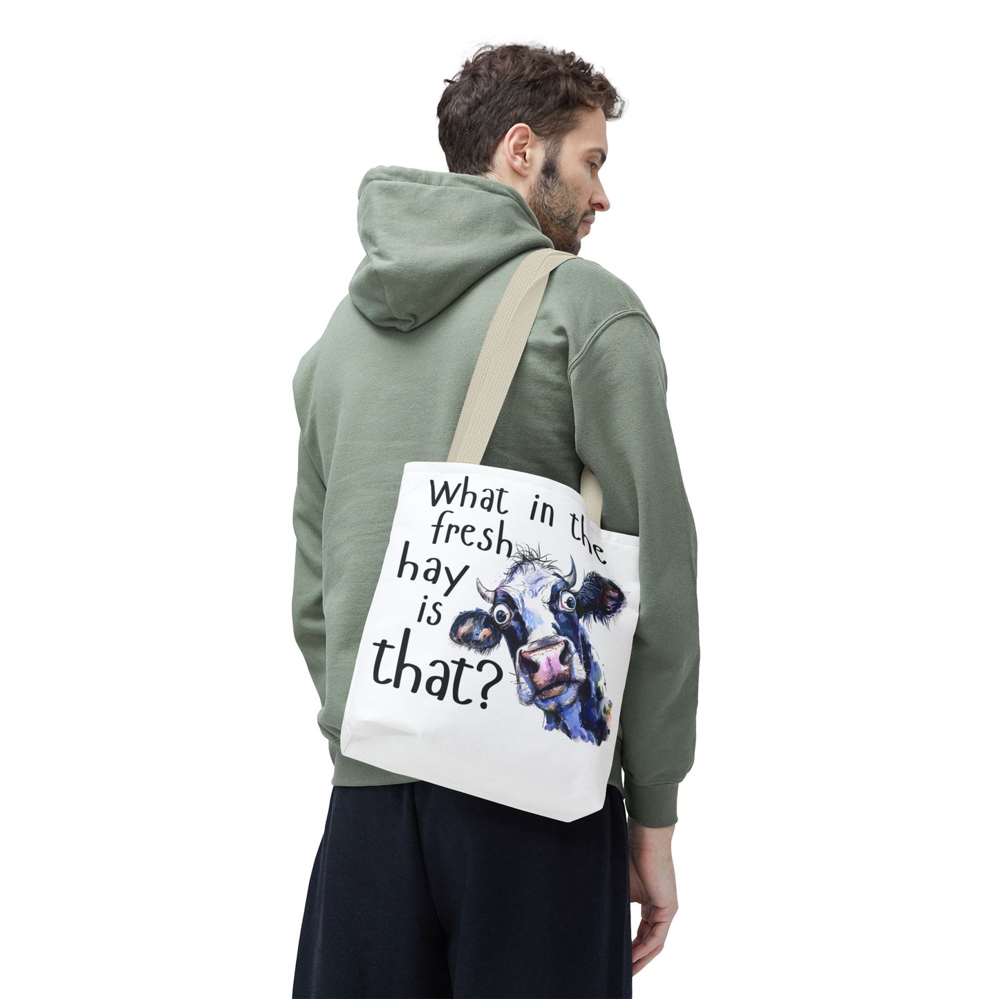Funny Cow Tote Bag - "What in the Fresh Hay is That?" - Perfect for Farm Lovers & Everyday Use - Great Gift Idea