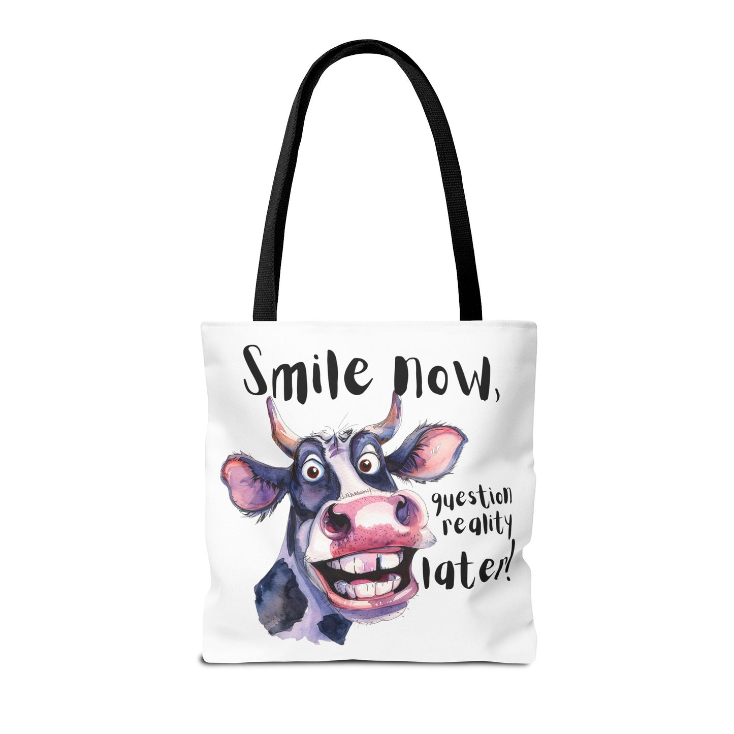 Funny Cow Tote Bag - 'Smile Now, Question Reality Later!' - Great Gift Idea, Mother's Day Gift