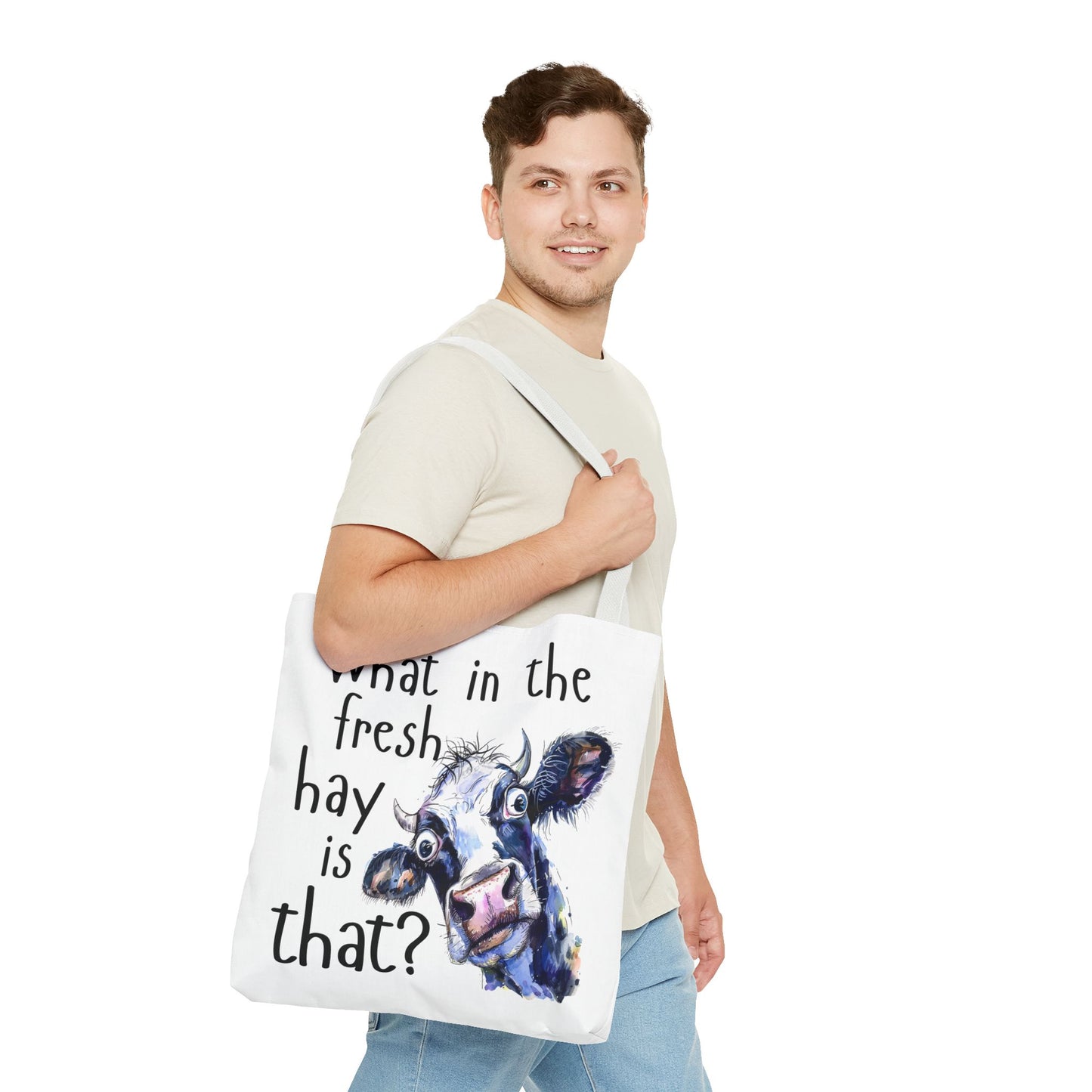 Funny Cow Tote Bag - "What in the Fresh Hay is That?" - Perfect for Farm Lovers & Everyday Use - Great Gift Idea
