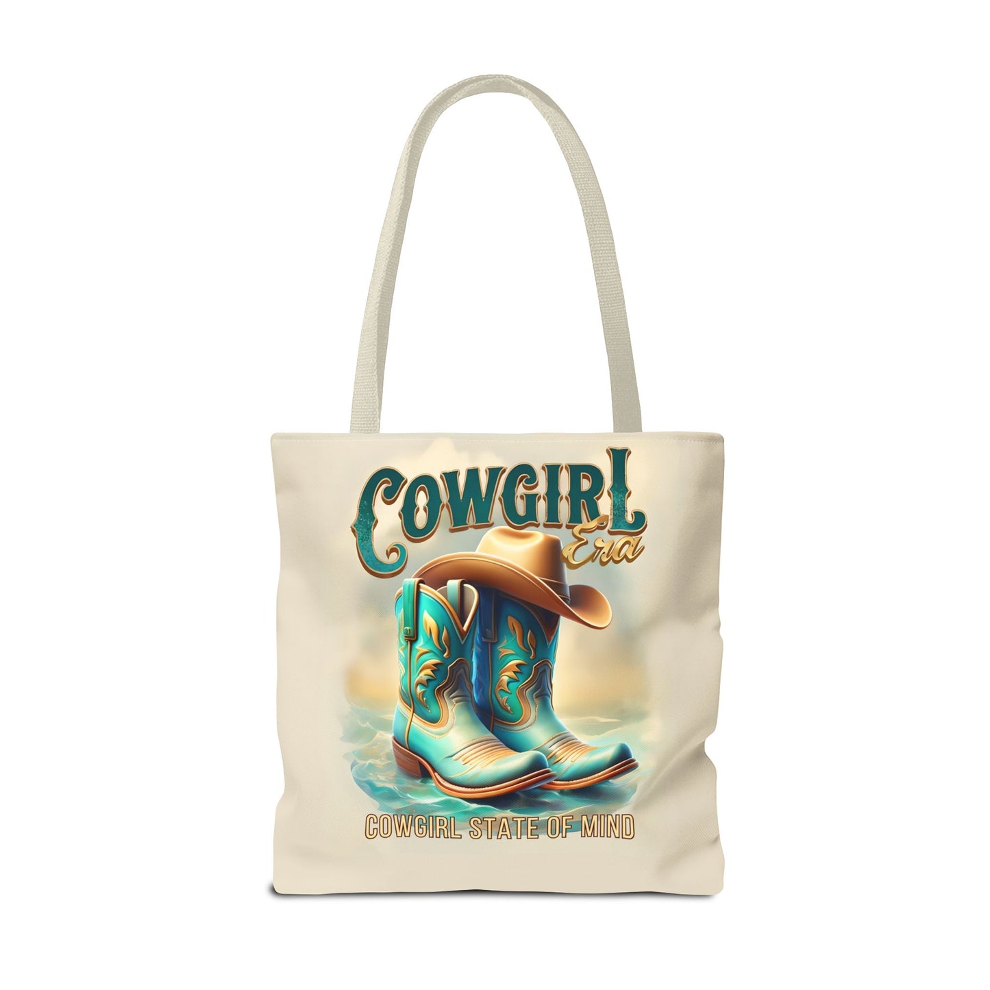 Cowgirl State of Mind Tote Bag – Turquoise and brown cowgirl boots - Cowgirl Era Perfect for Western Lovers and Everyday Use