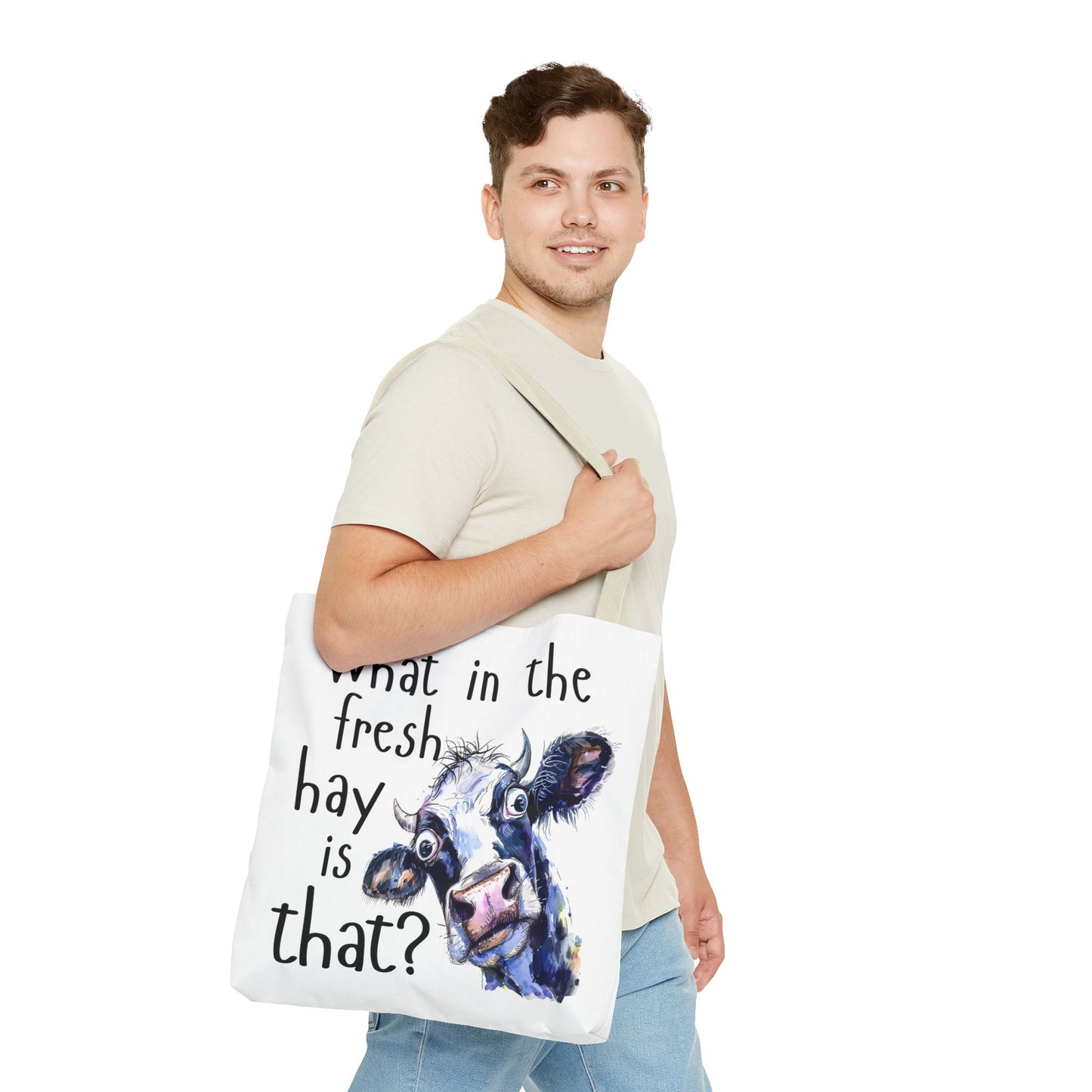 Funny Cow Tote Bag - "What in the Fresh Hay is That?" - Perfect for Farm Lovers & Everyday Use - Great Gift Idea