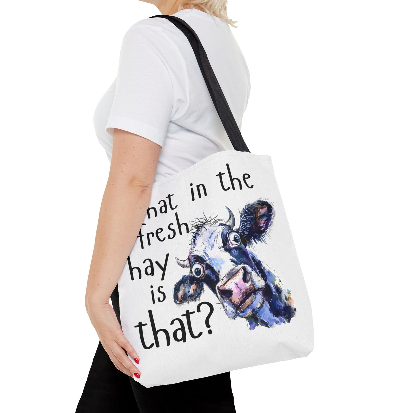 Funny Cow Tote Bag - "What in the Fresh Hay is That?" - Perfect for Farm Lovers & Everyday Use - Great Gift Idea