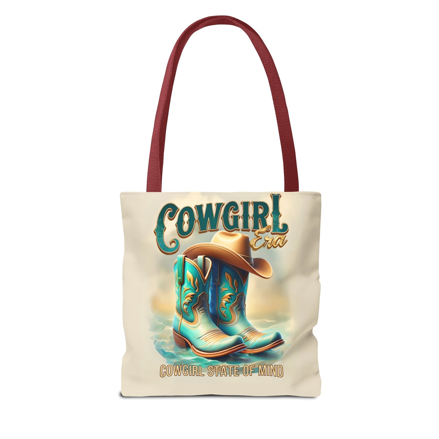 Cowgirl State of Mind Tote Bag – Turquoise and brown cowgirl boots - Cowgirl Era Perfect for Western Lovers and Everyday Use
