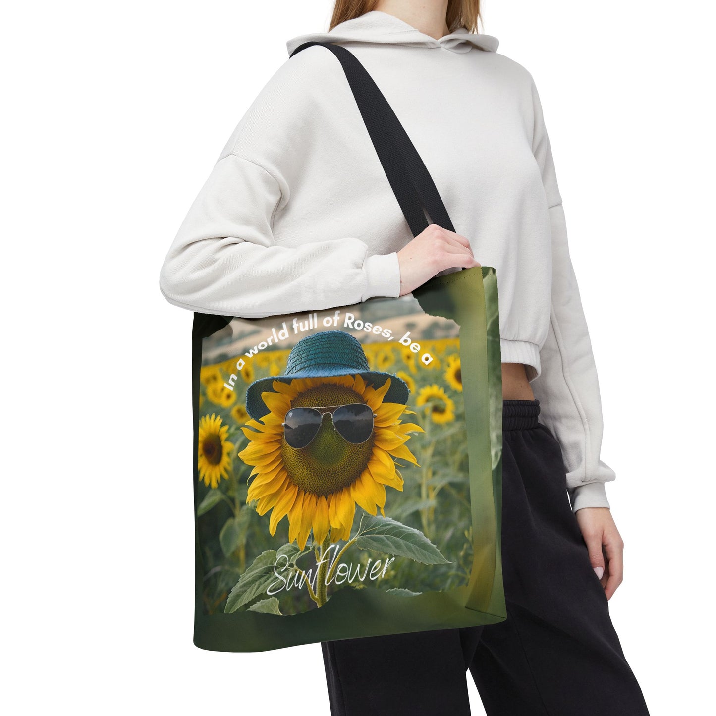 Sunflower with black handle Tote Bag - "In a World Full of Roses, Be a Sunflower"
