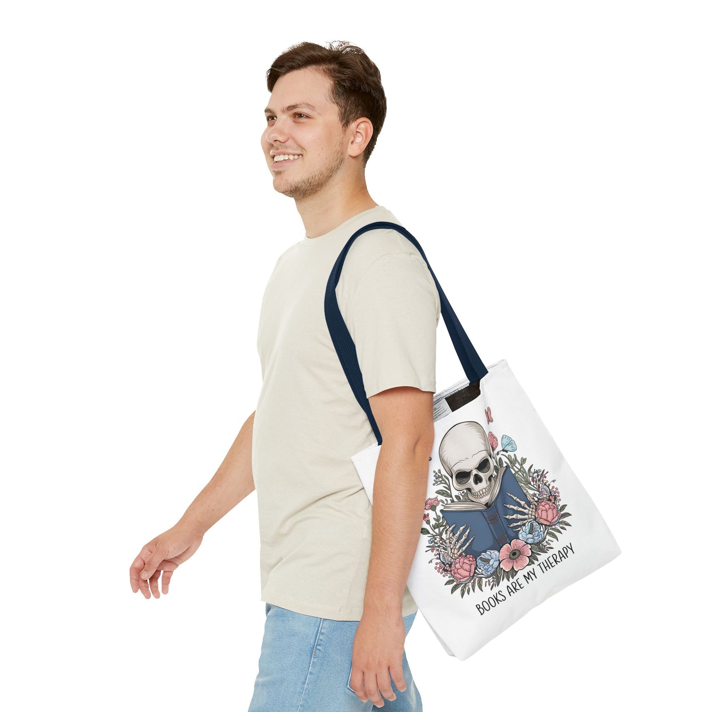 Books Are My Therapy- Skeleton Floral Tote Bag - Perfect Gift for Book Lovers