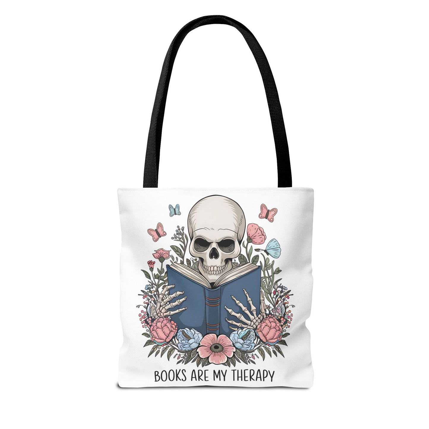 Books Are My Therapy- Skeleton Floral Tote Bag - Perfect Gift for Book Lovers