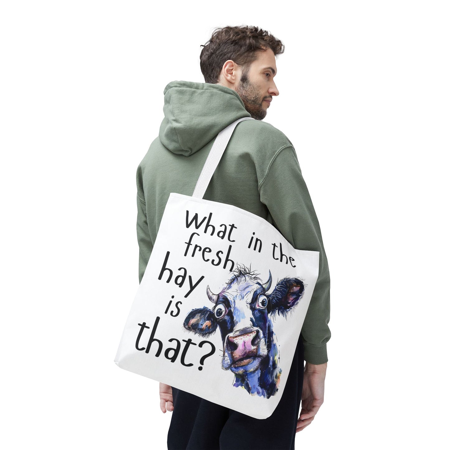 Funny Cow Tote Bag - "What in the Fresh Hay is That?" - Perfect for Farm Lovers & Everyday Use - Great Gift Idea