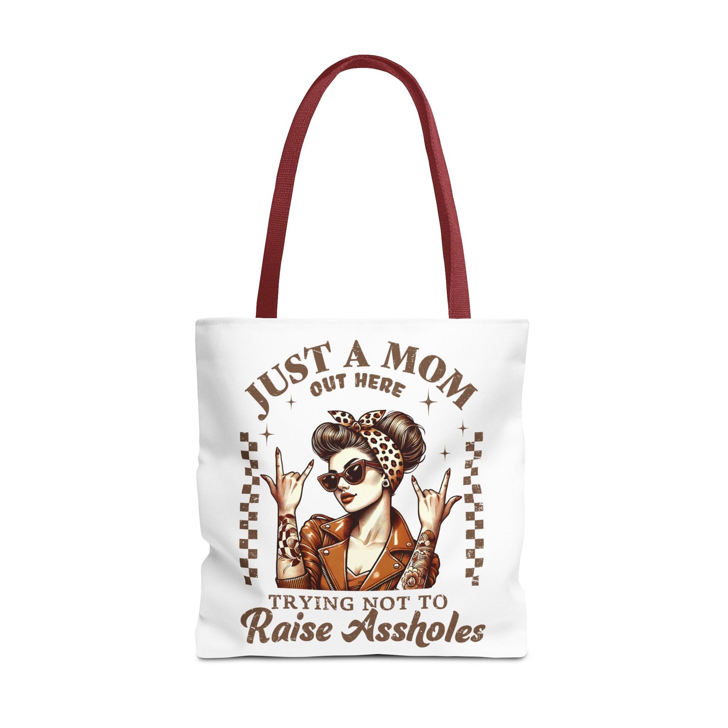 Funny Mom Tote Bag - Just a Mom Trying Not to Raise Assholes - Mother's Day Gift