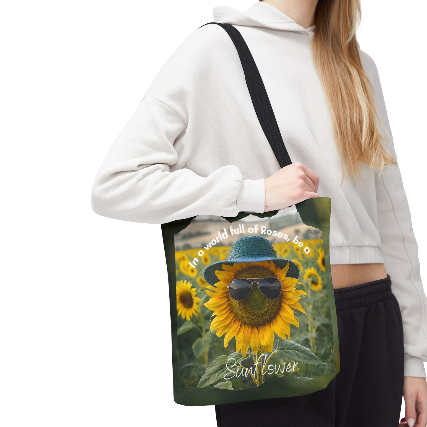 Sunflower with black handle Tote Bag - "In a World Full of Roses, Be a Sunflower"