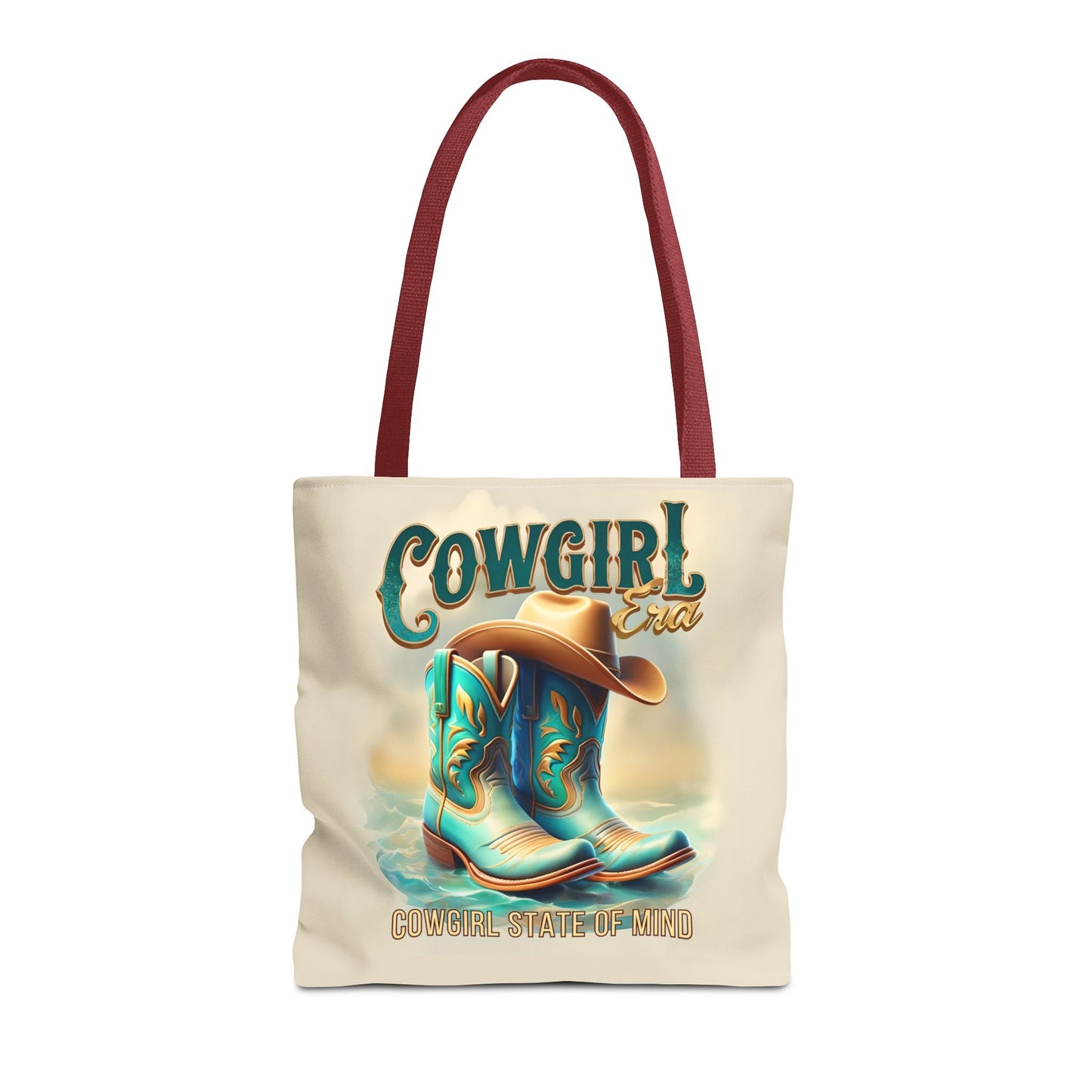 Cowgirl State of Mind Tote Bag – Turquoise and brown cowgirl boots - Cowgirl Era Perfect for Western Lovers and Everyday Use