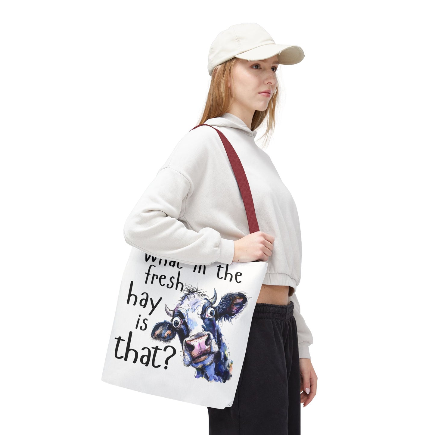 Funny Cow Tote Bag - "What in the Fresh Hay is That?" - Perfect for Farm Lovers & Everyday Use - Great Gift Idea
