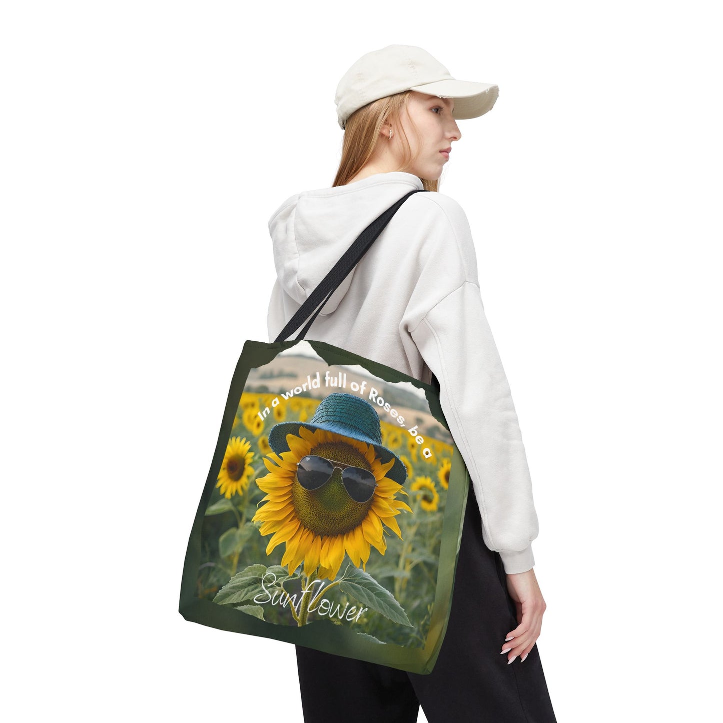 Sunflower with black handle Tote Bag - "In a World Full of Roses, Be a Sunflower"