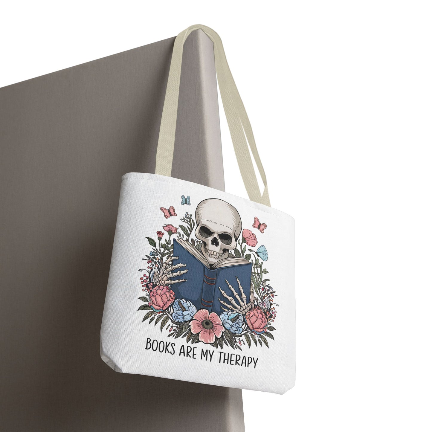 Books Are My Therapy- Skeleton Floral Tote Bag - Perfect Gift for Book Lovers